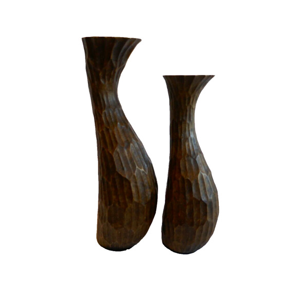 Pair Faux Wood Rustic Resin Curvy Textured Pillar Candle Holders - Picture 8 of 16